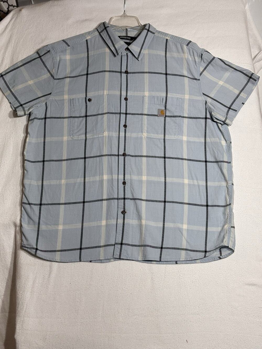 Carhartt Shirt Mens Rugged Flex Relaxed Fit Short Sleeve Button up Size 2XL EUC